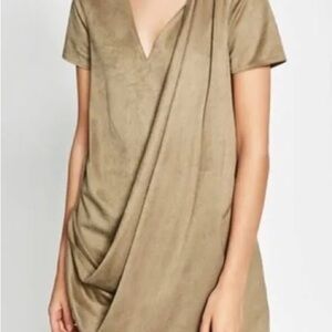 Zara Gray/Khaki Suede-Style Dress